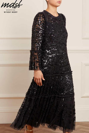 Needle & Thread CHRISTMAS SALE Annie Sequin Tiered Ankle Gown - black