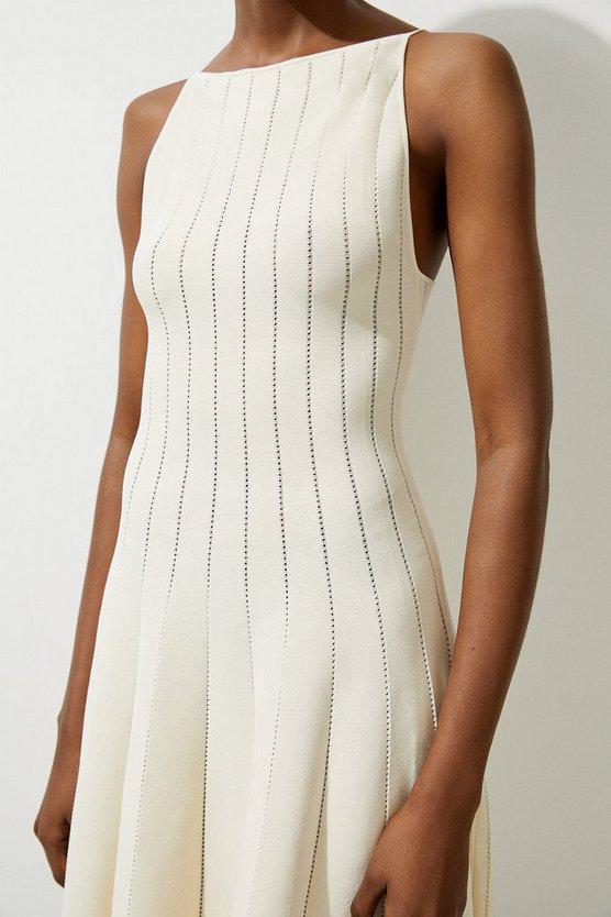 Karen Millen UK SALE Viscose Blend Sheer Detail Knit Flippy Mini Dress - cream