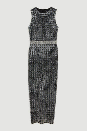 Karen Millen UK SALE Petite Embellished Woven Midi Dress - gun metal