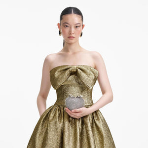 SELF PORTRAIT SS24 Gold Metallic Jacquard Midi Dress