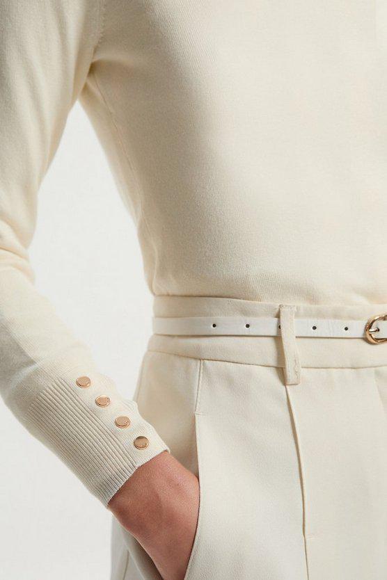 Karen Millen UK SALE Viscose Blend Knitted V Neck Jumper - cream