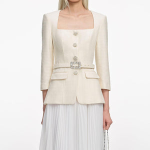 SP VIP PRICE Cream Boucle Long Sleeve Chiffon Midi Dress