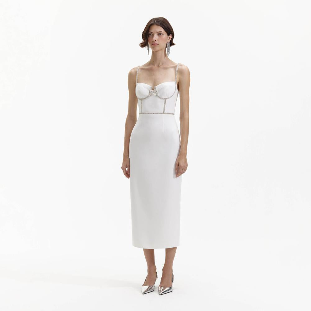 SELF PORTRAIT BLACK FRIDAY SALE White Bonded Crepe Midi Dress