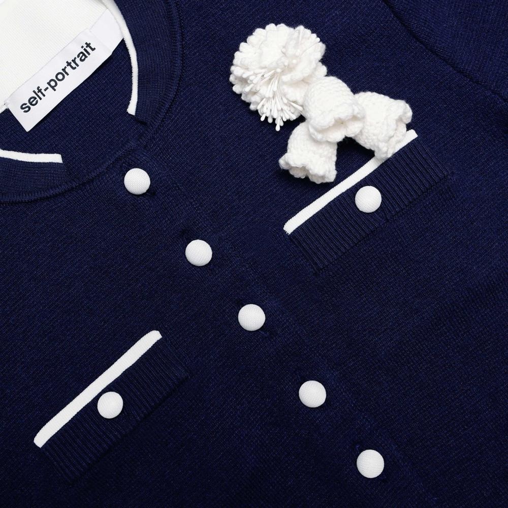 SP VIP PRICE Navy Crochet Flower Knit Midi Dress
