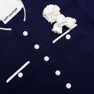 SP VIP PRICE Navy Crochet Flower Knit Midi Dress