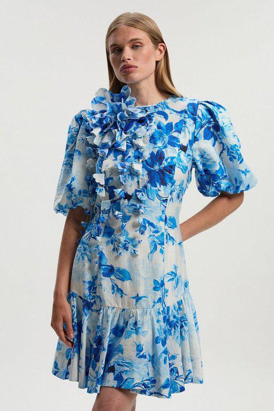 Karen Millen UK SALE Tall Rosette Ruffle Woven Mini Dress