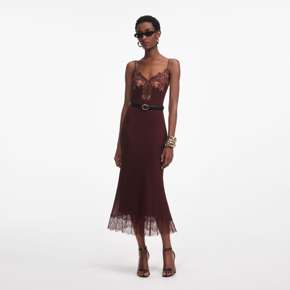 SP VIP PRICE Brown Lace Insert Midi Dress