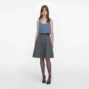 SP VIP PRICE Grey Herringbone Pleated Midi Skirt