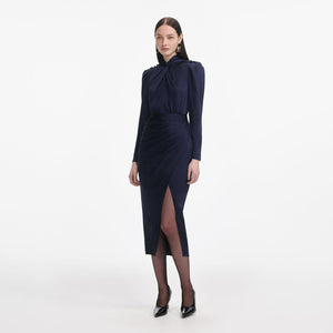 SP VIP PRICE Navy Satin Midi Dress