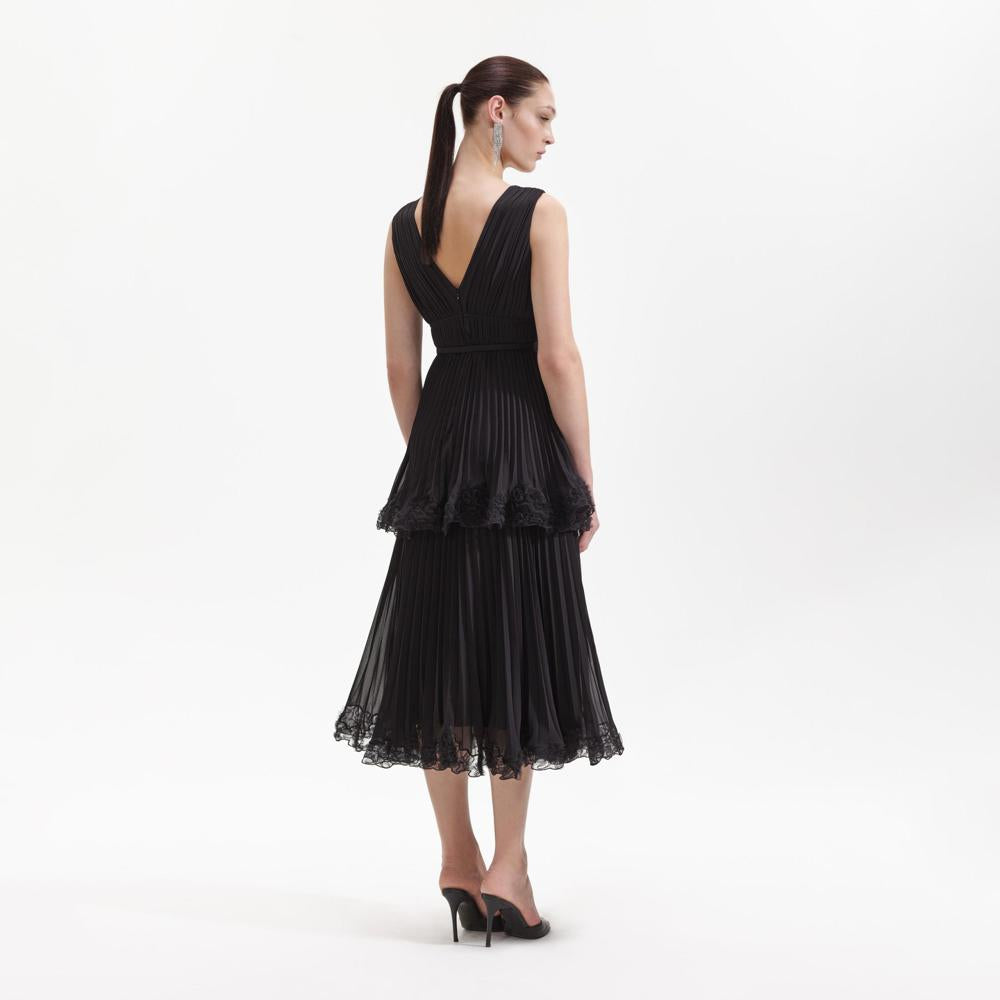 SELF PORTRAIT BLACK FRIDAY SALE Black Chiffon Tier Midi Dress