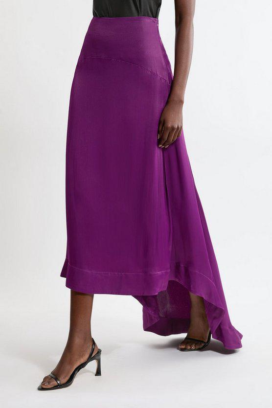 Karen Millen UK SALE Satin Pleated Woven Midaxi Skirt - purple