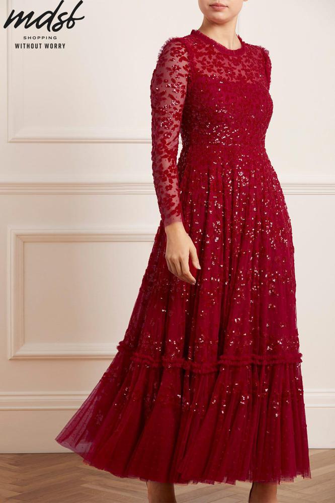 Needle & Thread CHRISTMAS SALE Margot Ankle Gown - red