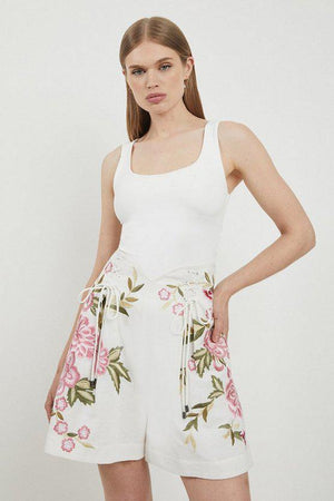 Karen Millen UK SALE Lydia Millen Linen Embroidery Woven Short