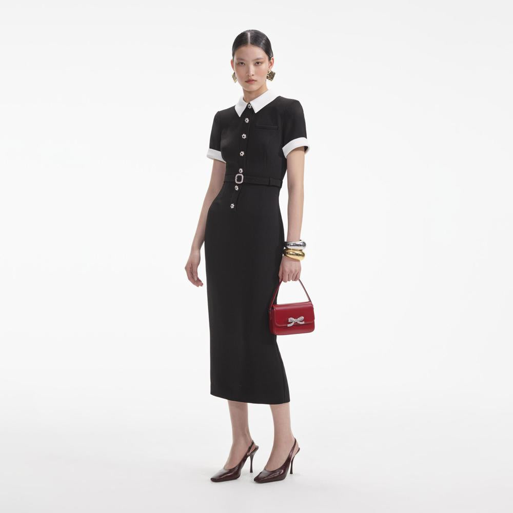 SELF PORTRAIT SS24 Black Crepe Contrast Midi Dress