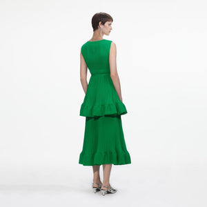 SELF PORTRAIT BLACK FRIDAY SALE Green Tiered Chiffon Midi Dress