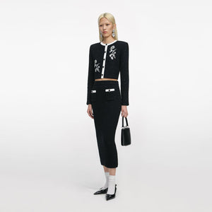 SP VIP PRICE Black Textured Knit Midi Skirt