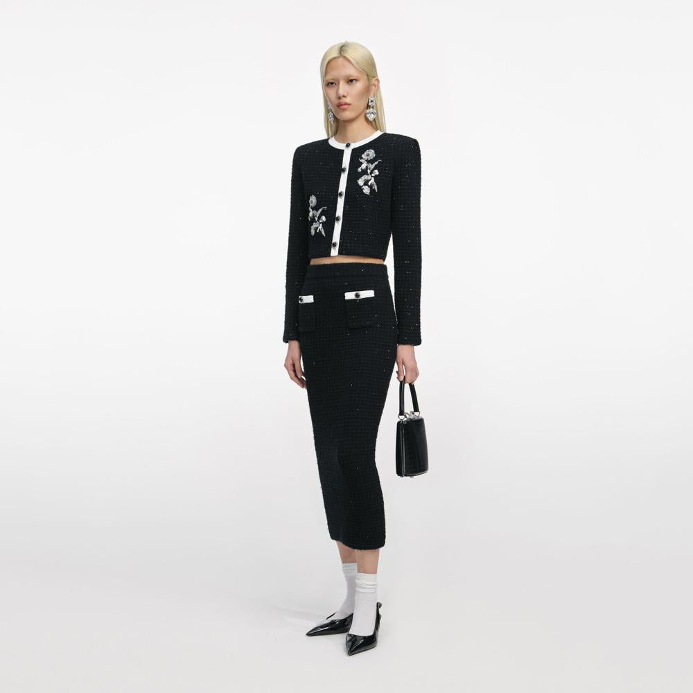 SP VIP PRICE Black Floral Textured Knit Jacket
