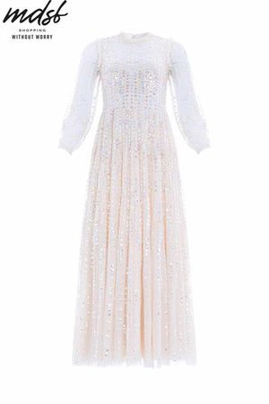 Needle & Thread CHRISTMAS SALE Raindrop Long Sleeve Ankle Gown - champagne