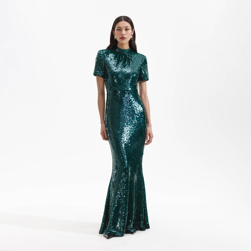 SELF PORTRAIT BLACK FRIDAY SALE Teal Sequin Maxi Dress