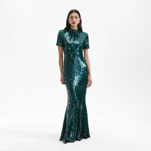 SELF PORTRAIT BLACK FRIDAY SALE Teal Sequin Maxi Dress