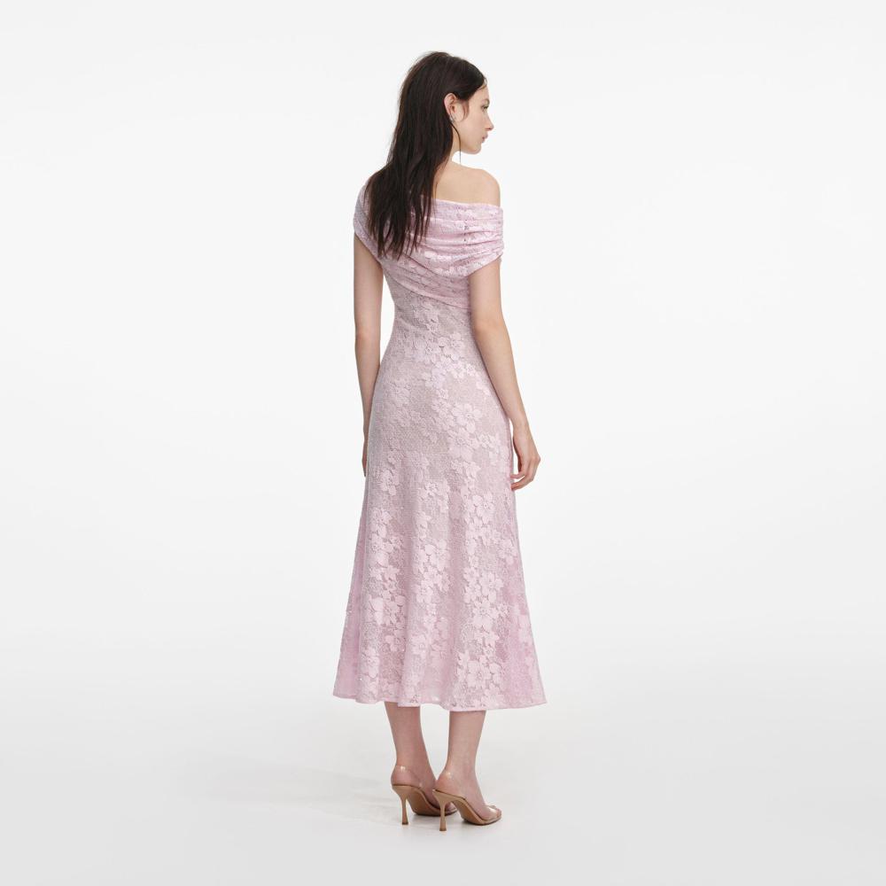 SP VIP PRICE Pink Rhinestone Lace Midi Dress