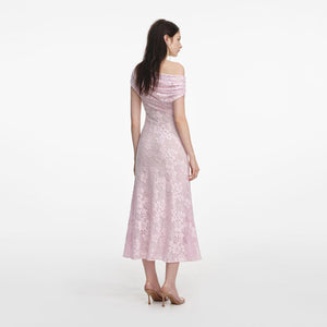 SP VIP PRICE Pink Rhinestone Lace Midi Dress