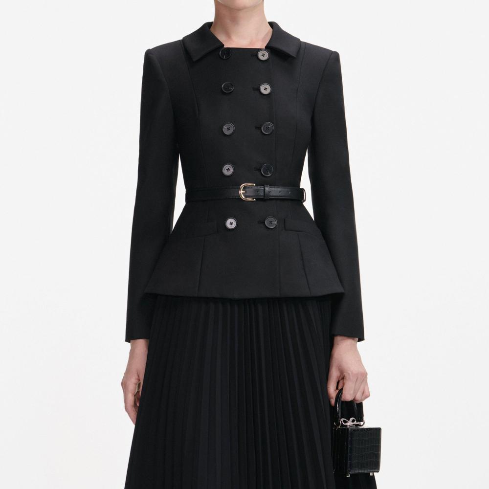 SP VIP PRICE Black Wool Crepe Midi Dress