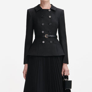 SP VIP PRICE Black Wool Crepe Midi Dress