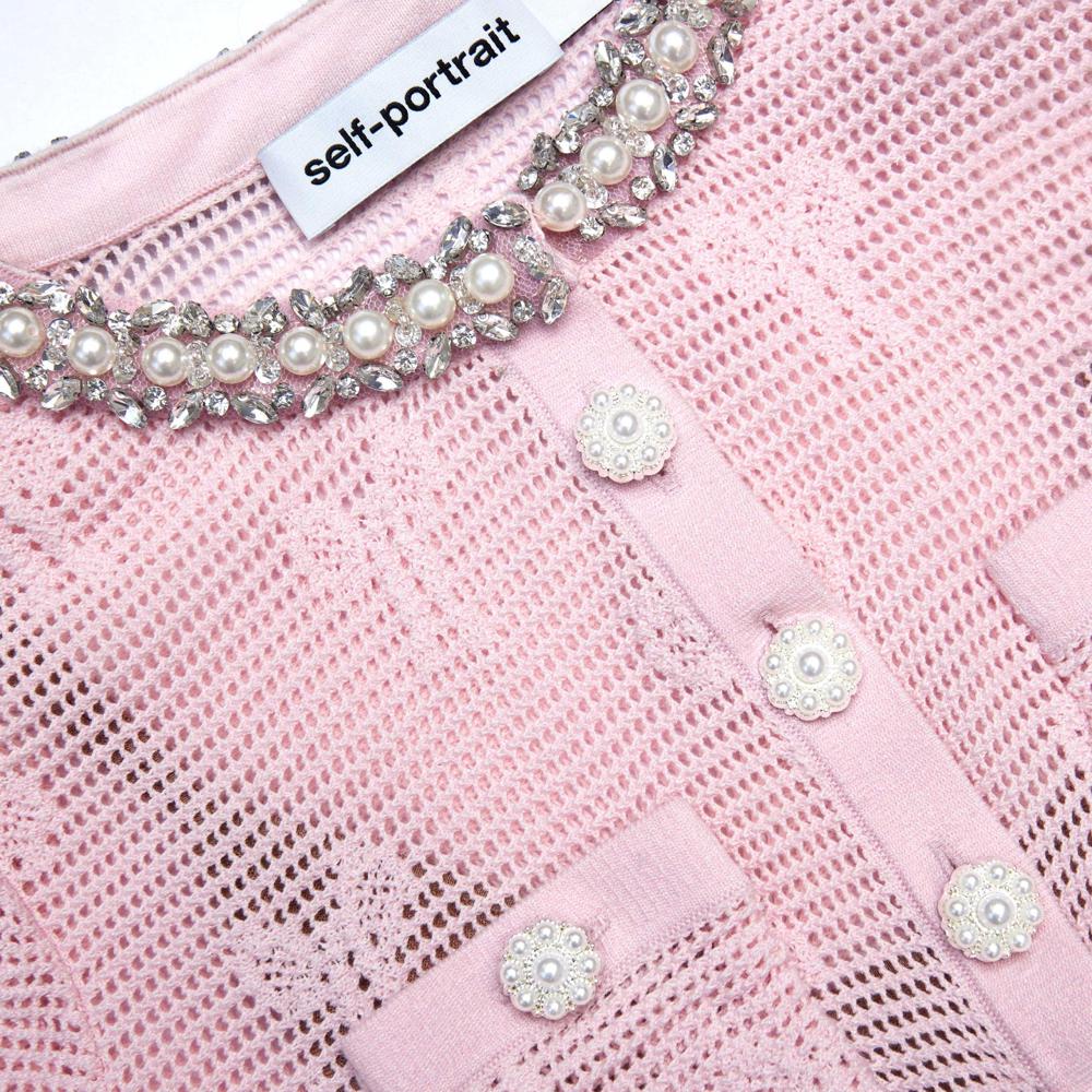 SP VIP PRICE Pink Bow Crochet Crystal Trim Mini Dress