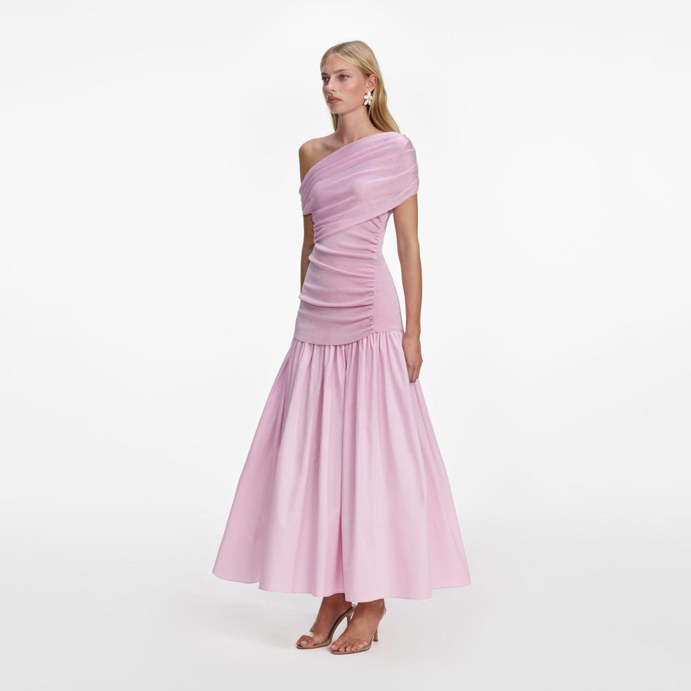 SP VIP PRICE Pink Cotton Draped Knit Midi Dress