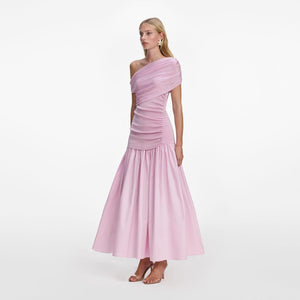 SP VIP PRICE Pink Cotton Draped Knit Midi Dress