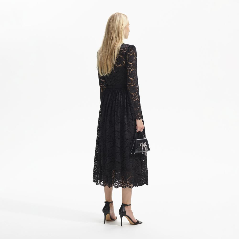 SELF PORTRAIT BLACK FRIDAY SALE Black Cord Lace Long Sleeve Midi Dress