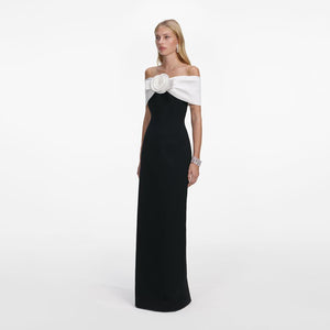 SP VIP PRICE Black Crepe Flower Maxi Dress
