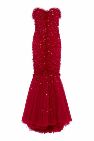 Needle & Thread CYBER SALE Scatter Sequin Strapless Ankle Gown - red