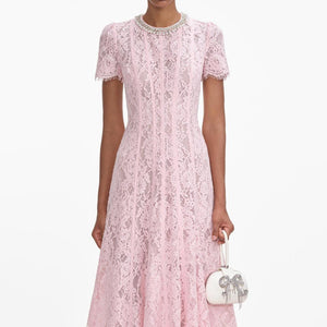 SP VIP PRICE Pink Lace Embellished Midi Dress