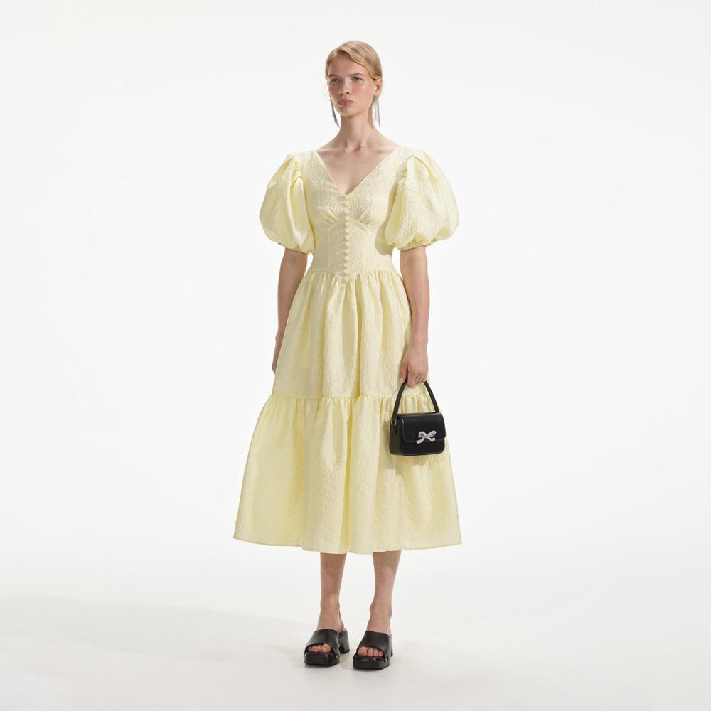 SELF PORTRAIT SS24 Yellow Jacquard Midi Dress