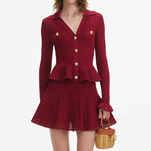 SP VIP PRICE Burgundy Pointelle Knit Mini Dress