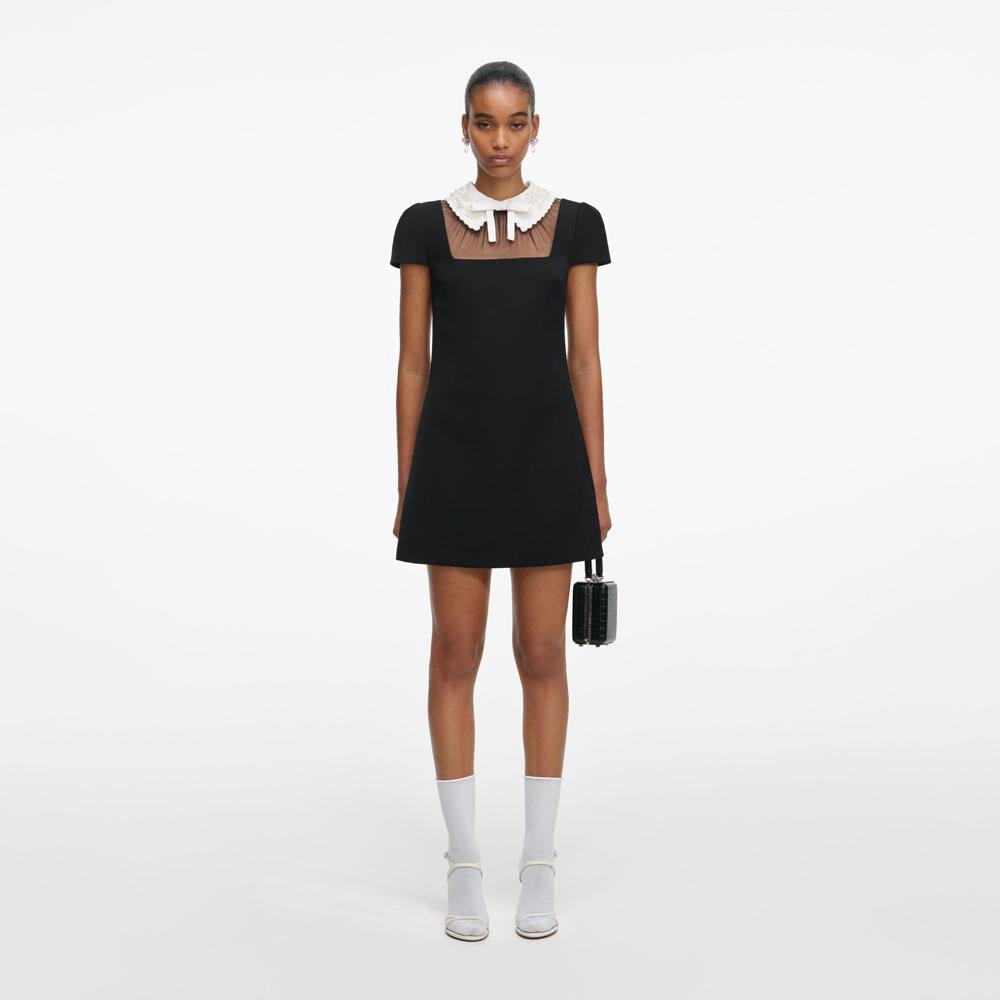 SP VIP PRICE Black Crepe Bow Collar Mini Dress