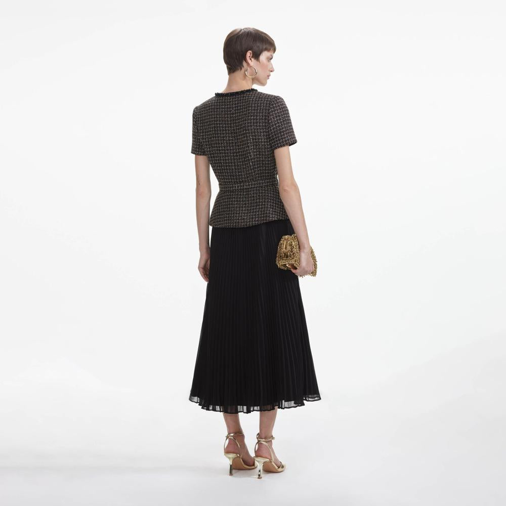 SELF PORTRAIT SS24 Black Boucle Chiffon Midi Dress