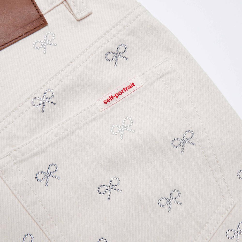 SP VIP PRICE Cream Denim Diamante Bow Jeans