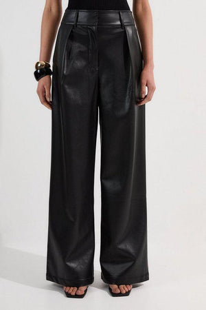 Karen Millen UK SALE Faux Leather High Waisted Wide Leg Trousers - black
