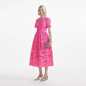 SELF PORTRAIT SS24 Pink Cotton Lace  Midi Dress