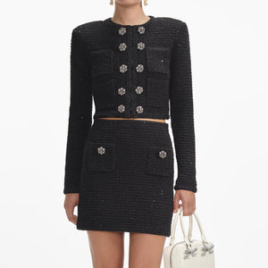 SELF PORTRAIT SS24 Black Textured Knit Mini Skirt