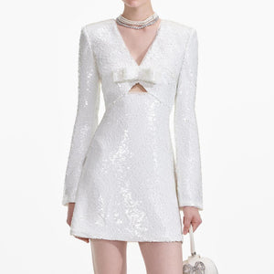 SELF PORTRAIT SS24 White Sequin Mini Dress