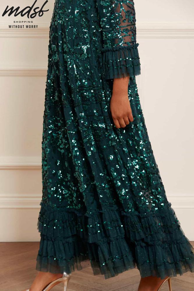 Needle & Thread CHRISTMAS SALE Celia Long Sleeve Ankle Gown - green