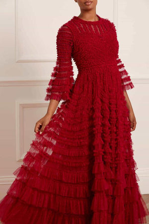 Needle & Thread CYBER SALE La Vie En Rose Round Neck Gown - red