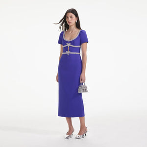 SELF PORTRAIT SS24 Blue Diamante Bow Trim Midi Dress