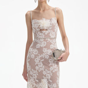 SELF PORTRAIT SS24 Cream Rhinestone Lace Maxi Dress