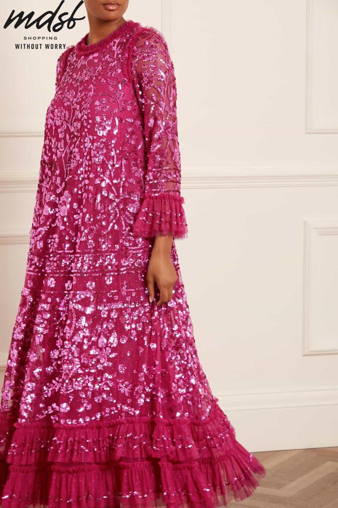 Needle & Thread CHRISTMAS SALE Celia Long Sleeve Ankle Gown - pink