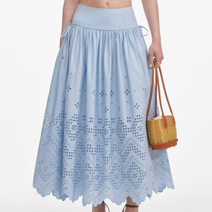 SP VIP PRICE Blue Cotton Broderie Midi Skirt